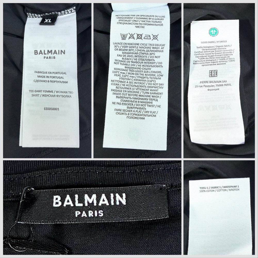 Balmain Cropped Eco-Designed Cotton T-Shirt Tee Flocked Logo Black XL NWT - Picture 5 of 14